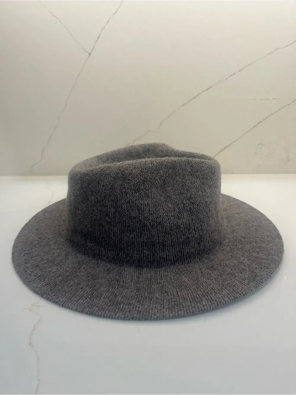 Anthropologie Gray Knit Fedora Hat | Soft Wide Brim | One Size
